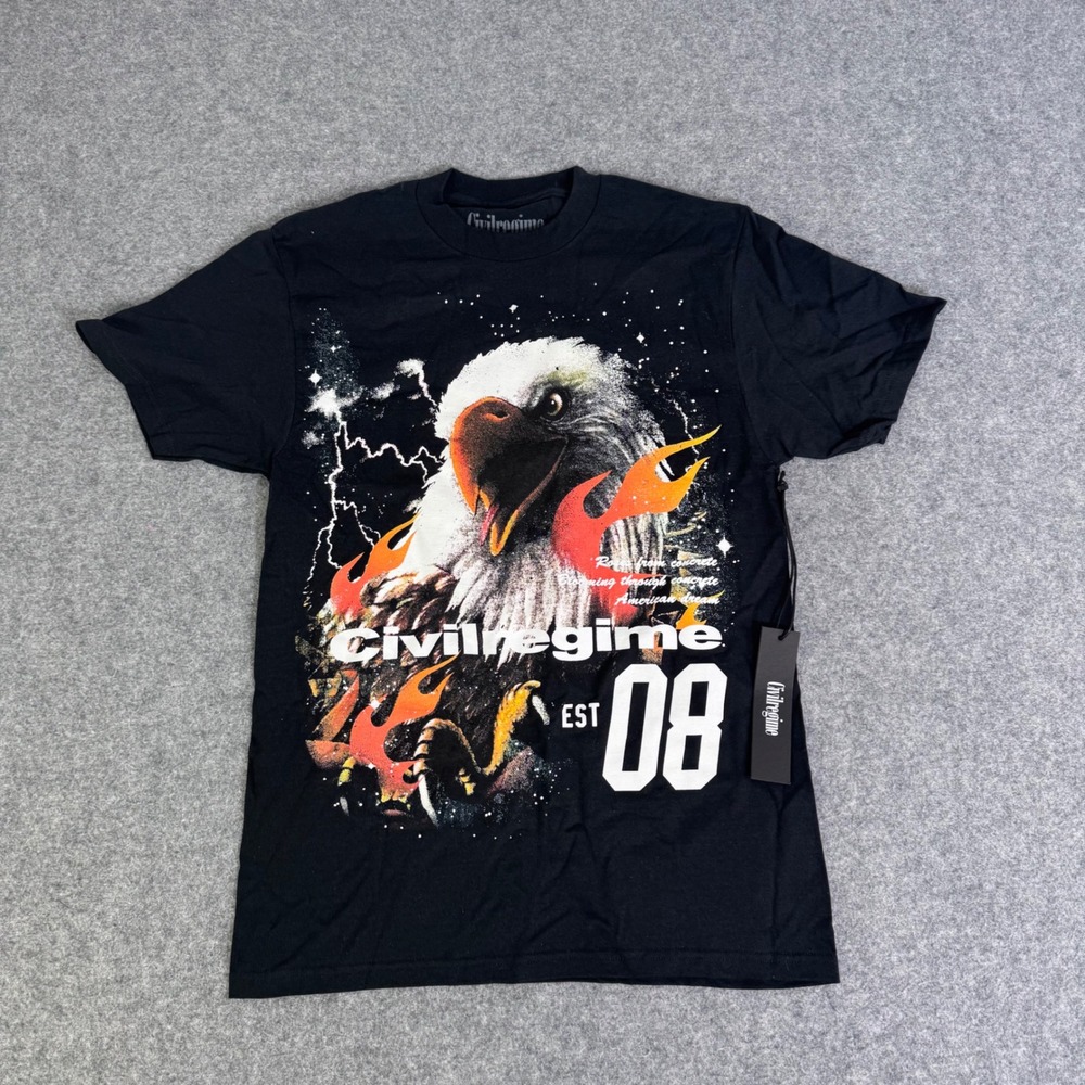 Civil Regime Mens Black Eagle Graphic Tee Shirt EST 08 Small NWT
